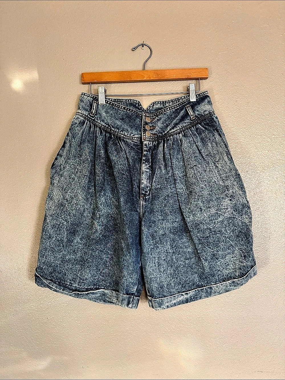 Jordache Vintage Acid Wash High Waist Pleated Denim Shorts